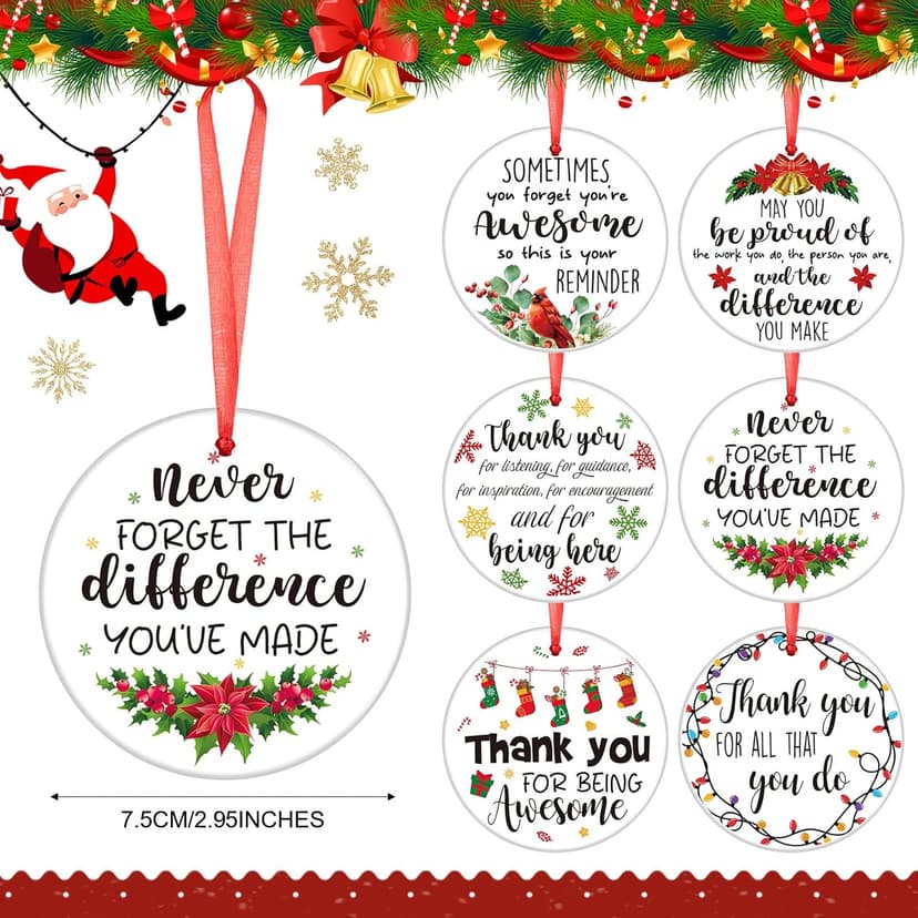 Barydat 12 Pcs Christmas Ornaments Employee Appreciation Gifts Bulk for Coworkers, Christmas Tree Ceramic Plaque Hanging Ornaments with Rope for Xmas Thanksgiving Teachers Nurses Gifts (Classic)