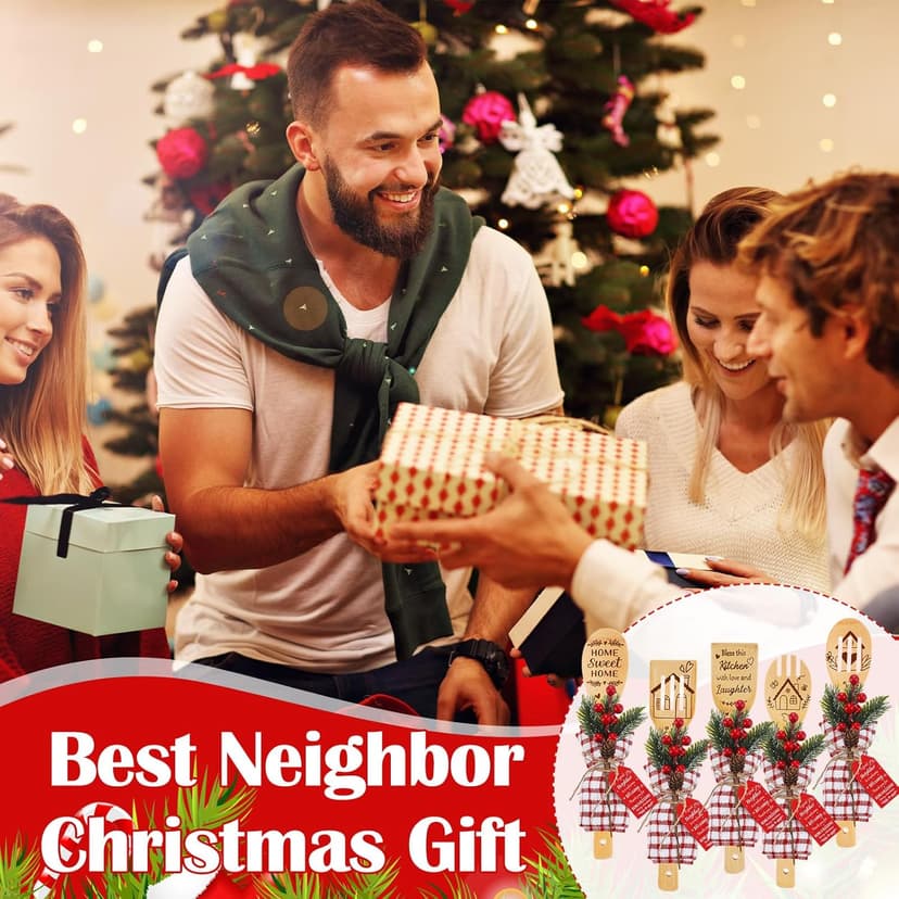 Mimorou 12 Set Neighbors Gift for Christmas Housewarming Neighbors Birthday Welcome Christmas Appreciation Gifts Xmas Kitchen Cooking Utensils Set with Spoon Towels Artificial Pine Picks Thank You Tag