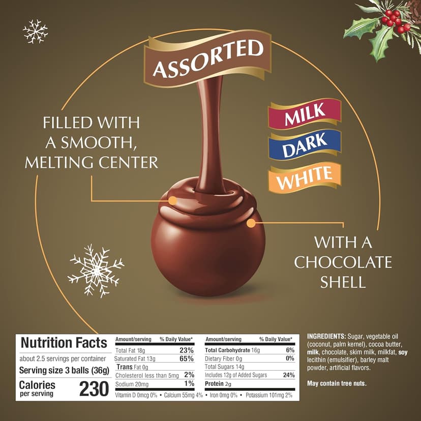 Lindt LINDOR Holiday Assorted Chocolate Candy Truffles Token Gift Box, 3.0 oz.