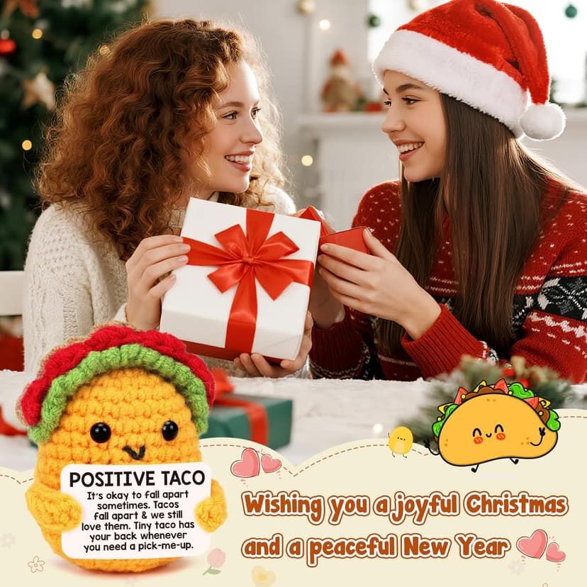 Mini Emotional Taco Support Funny Birthday Gifts for Women Men Mom Dad Husband Daughter Sister Friend Coworker Inspirational Relaxation Gifts Positive Crochet Animals Party Favors Christmas Stuffer