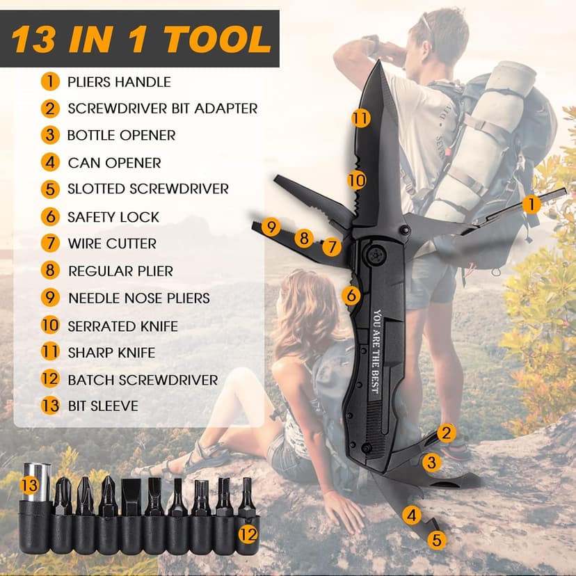 Gifts for Men - 6-in-1 Gift Set with Stainless Steel Tumbler,Multi-Tool Knife,LED Gloves & Tool Pen Keepsake Box | Last Minute Birthday, Father's Day Anniversary Box Gifts for Dad,Husband