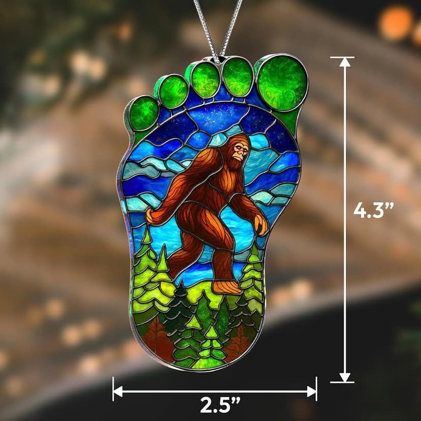 Bigfoot Suncatcher Ornament, Sasquatch Gifts for Friends, Camping Ornaments for Christmas Tree, Gifts for Bigfoot Lovers, Supernatural Funny Stocking Stuffers for Men Women (Suncatcher)