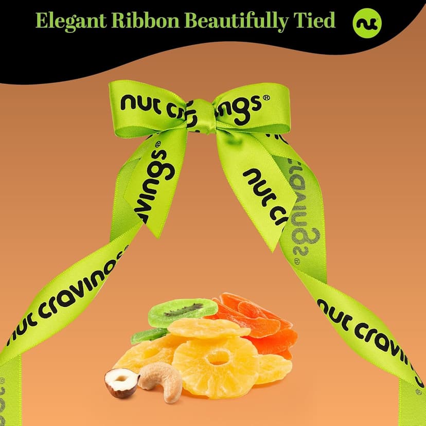 NUT CRAVINGS - Holiday Christmas Dried Fruit & Mixed Nuts Gift Basket in Reusable Wooden Tray + Ribbon (12 Assortments) Xmas Treats for Adults, Food Arrangement, Healthy Snack Care Package, Kosher