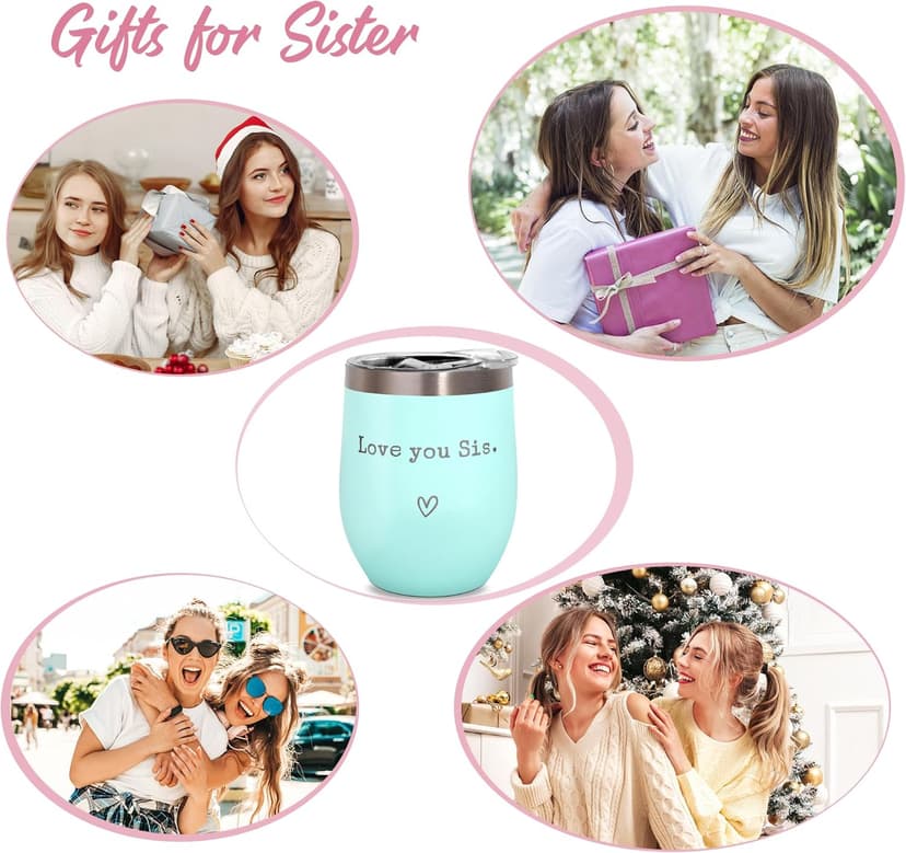 Sisters Gifts from Sister - Love You Sis - Sisters Birthday Gift - Christmas Graduation Birthday Gift for Sister, 12oz Tumbler with Straw(Mint)