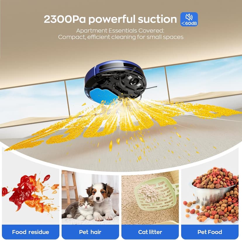 Robot Vacuum and Mop Combo, 2-in-1 Mopping Robot Vacuum Cleaner with 2300Pa Suction, 2.87'' Slim Design, Wi-Fi/App/Voice Control, 3D Obstacle Avoidance&Self-Charging for Hard Floors, Carpets, Pet Hair