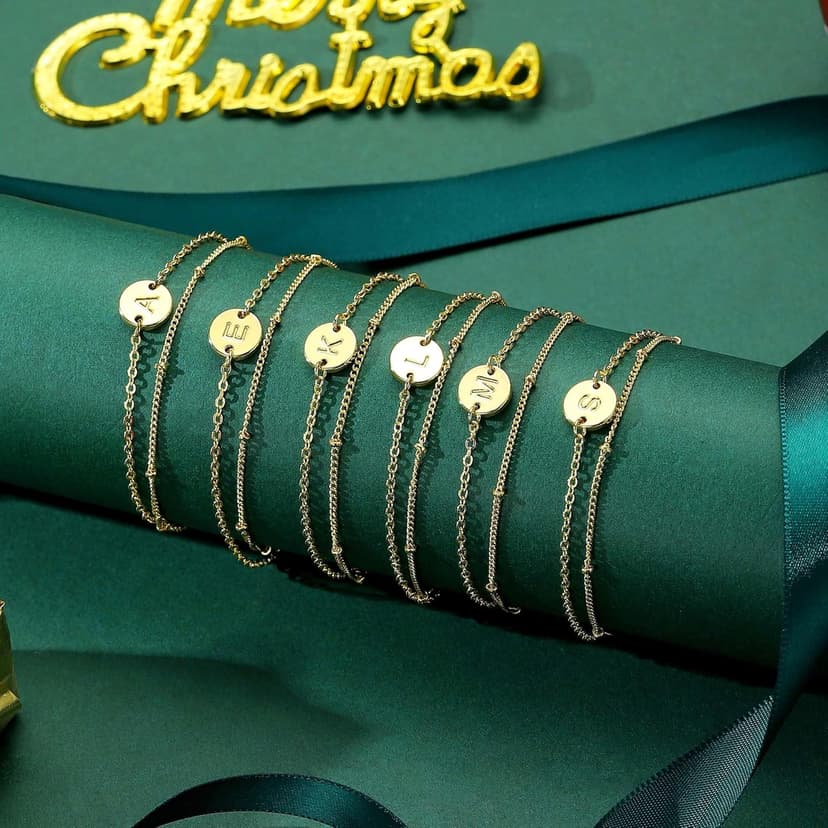 MONOZO Gold Bracelets for Women Christmas Gifts - Dainty 18K Gold Plated Disc Monogram Letter A-Z Initial Bracelets for Women Trendy Personalized Letter Bracelet Birthday Christmas Gifts for Her