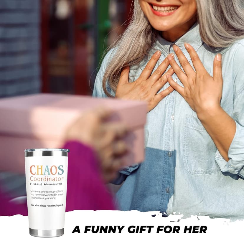 Thank You Gifts for Women, Boss Lady, Coworkers, Manager, Office, Teacher, Nurse, Mom, Her - Chaos Coordinator Gift Ideas - Valentines, Birthday Drinking Cup - 20 Oz Stainless Steel Tumbler