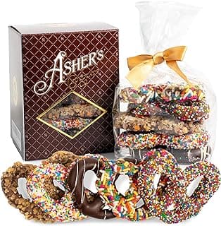 Asher's Chocolates, Chocolate Covered Pretzels Gift Basket, Holiday Assortment of Candy, Small Batches of Kosher Chocolate, Family Owned Since 1892, Improved Box Design (Milk & Dark)
