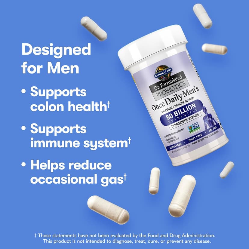 Garden of Life Garden of Life Probiotics for Men, Dr Formulated 50 Billion CFU 15 Probiotics for Digestive Health + Organic Prebiotic Fiber, Colon & Immune Support, Daily Gas Relief, Shelf Stable, 30 Capsules