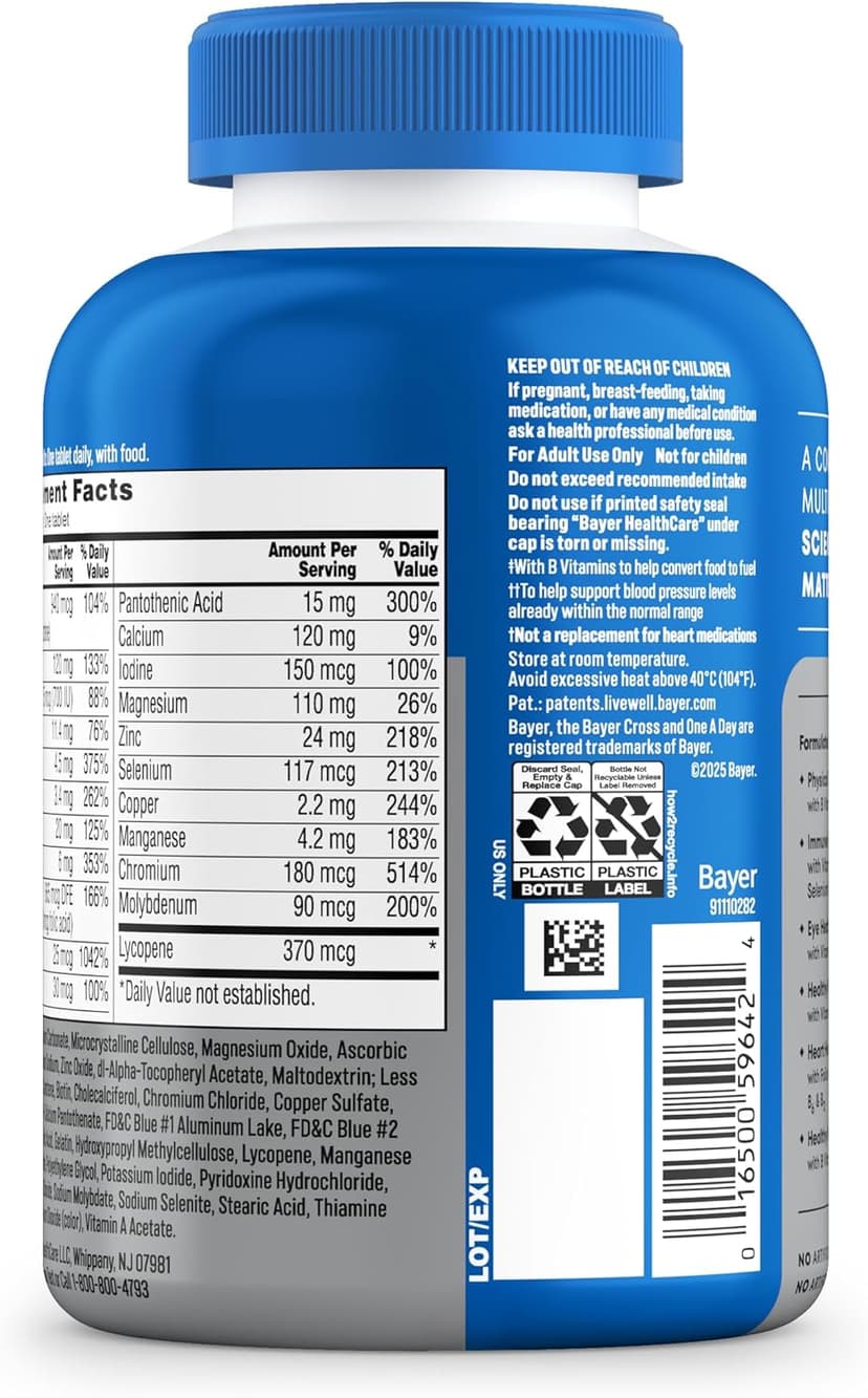 ONE A DAY One A Day Men’s 50+ Healthy Advantage Multivitamin, Multivitamin for Men with Vitamins A, C, E, B6, B12, Calcium and Vitamin D, Tablet, 200 Count (Pack of 1)