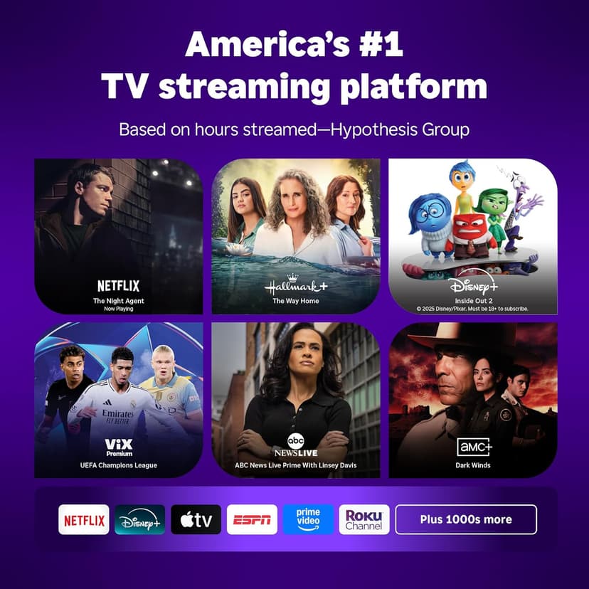 Roku Smart TV 2025 – 50-Inch Select Series, 4K HDR TV – RokuTV with Enhanced Voice Remote – Flat Screen LED Television with Wi-Fi for Streaming Live Local News, Sports, Family Entertainment