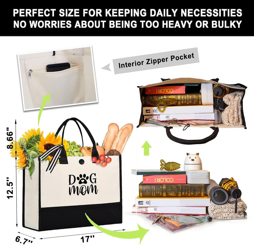 Craftique Dog Mom Tote Bag Gifts for Women, Dog Mom Birthday Gifts for Dogs Lovers, Practical Tote Bag for Shopping Travel Picnic, 17” x 6.7” x 12.5”