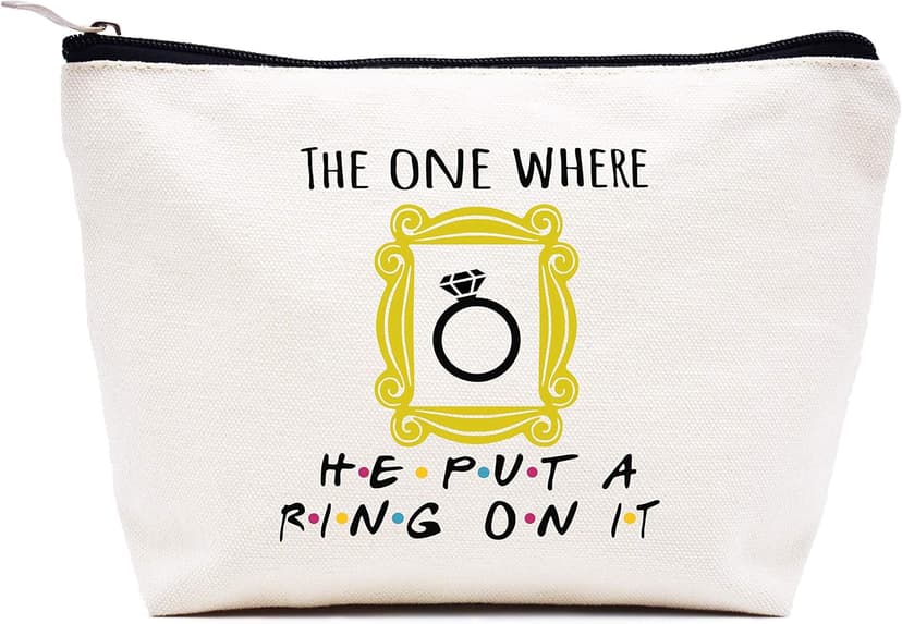 LIBIHUA Makeup Bag Cosmetic Bag Gift for Women Engagement,Bride to Be,Newly Engaged Present,Funny Wedding Present for Her,The One Where He Put A Ring On It,Friends TV Show Theme Present