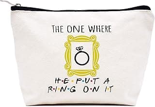LIBIHUA Makeup Bag Cosmetic Bag Gift for Women Engagement,Bride to Be,Newly Engaged Present,Funny Wedding Present for Her,The One Where He Put A Ring On It,Friends TV Show Theme Present
