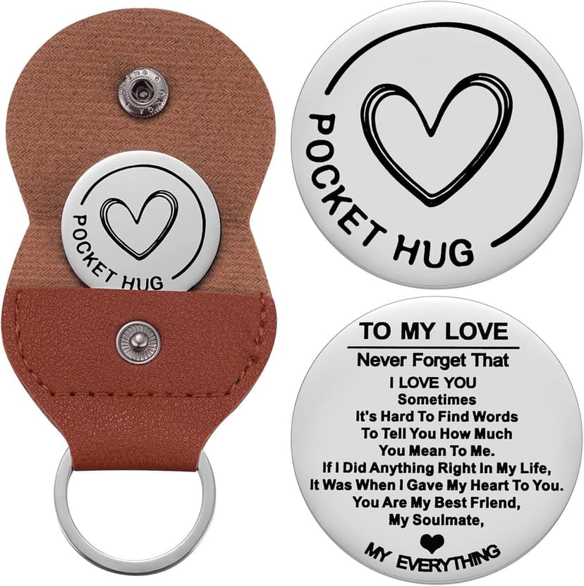 Aesnefe Pocket Hug Token Inspirational Reminder Gifts Mental Health Thinking of You Gift Self Love with PU Leather Keychain