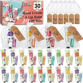 AZEN 30 Sets Bulk Gifts, Hand Cream and Lip Balm Bulk Set with Organza Bag Thank You Card, Baby Shower Wedding Gifts for Guests, Bridal Wedding Favors for Guests,Thank You Gifts for Women