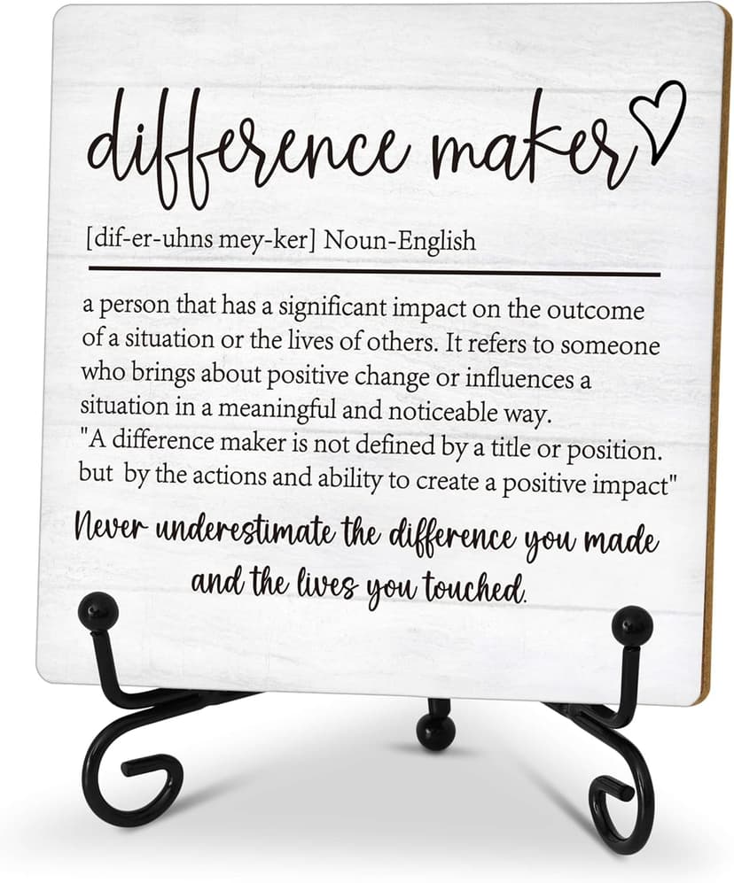 Difference Maker Gift, Inspirational Gifts Coworker Gifts For Women, Therapist Gifts, Office Christmas Gifts, Wood Plaque Sign With Stand (HG01)