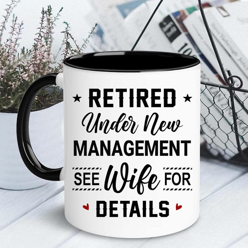 WHIDOBE Christmas Gift For Retired Men Women - Retirement Mug - Retirement Gifts - Retired Under New Management See Wife For Details Present - Retiree Gift For Husband, Dad, Boyfriend, Boss, Coworker