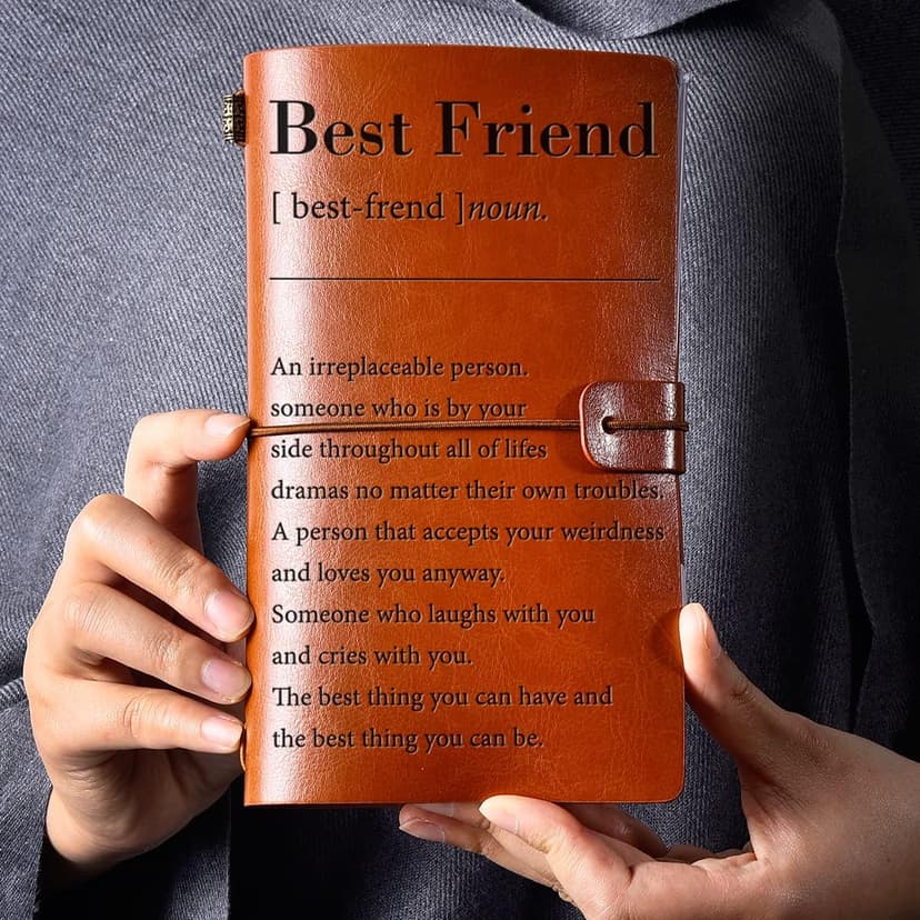 Friendship Gifts for Women Men - Inspirational Best Friend Definition Leather Journal Notebook Vintage Travel Journal Embossed Writing - Friendship Bestie Gift for Birthday Graduation Christmas