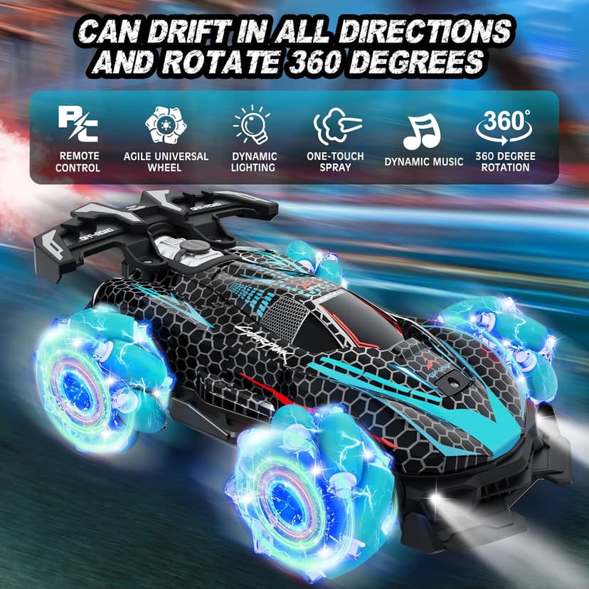 RC Stunt Car, Gesture Sensing RC Cars for Boys Girls, 2.4GHz 4WD Remote Control Car with 360° Rotating, Lights, Music, Spray, Toy Cars for Kids Age 6 7 8 9 10 11 12 Year Old Birthday Gifts