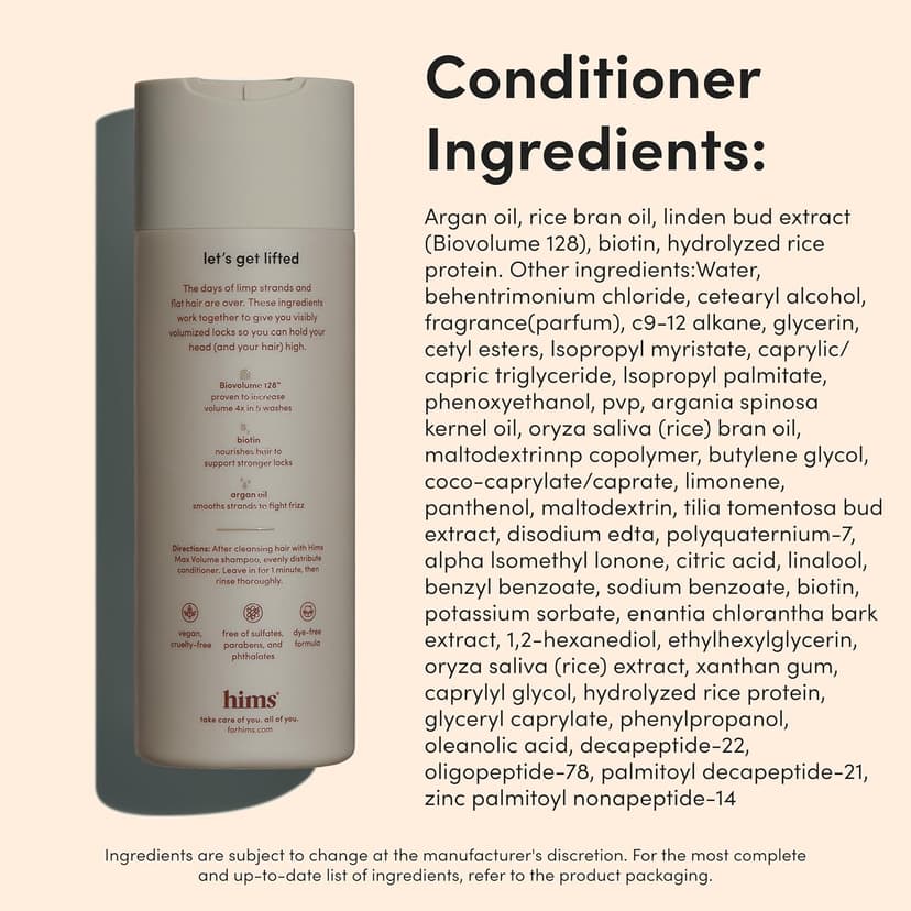 hims Max Volume Men's Shampoo & Conditioner Set - Volumizing Natural Shampoo and Conditioner for Men - Adds Volume, Shine & Bounce - Citrus Spice - 2 x 6.4 fl oz