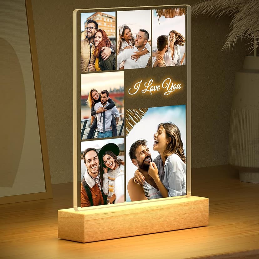 Personalized Anniversary Couple Gifts for Him & Her, Custom Picture Frames with Photo, Personalized Photo Frame with Night Light, Personalized Birthday Gifts for Women & Men