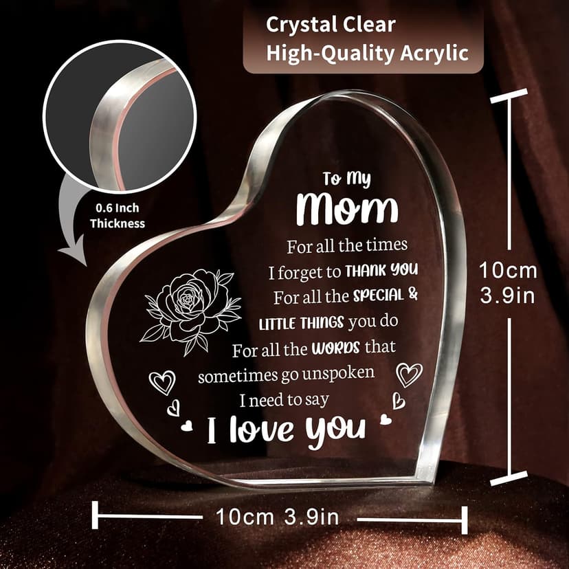 Gifts for Mom, Mom Birthday Gifts, I Love You Mom Gifts - Mother Acrylic Keepsake - Best Christmas Mother's Day Gifts for Mom from Daughter Son