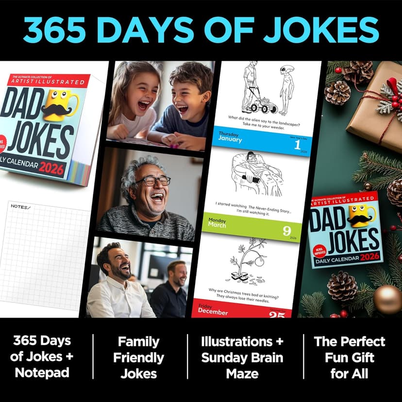 Dad Joke Desk Calendar 2026 - Unique Fun Gift For Dad 365 Daily Dad Jokes, White Elephant Gifts, Gifts for Men, Stocking Stuffers, Desk or Wall Calendar