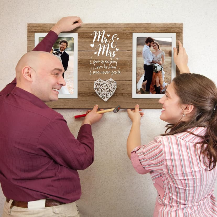 Personalized Wedding Gifts for Couples, Bridal Shower Gift for Bride, Mr & Mrs Photo Frame Holds 2pcs 4x6 Pictures, Unique Wedding Gifts for Newlyweds