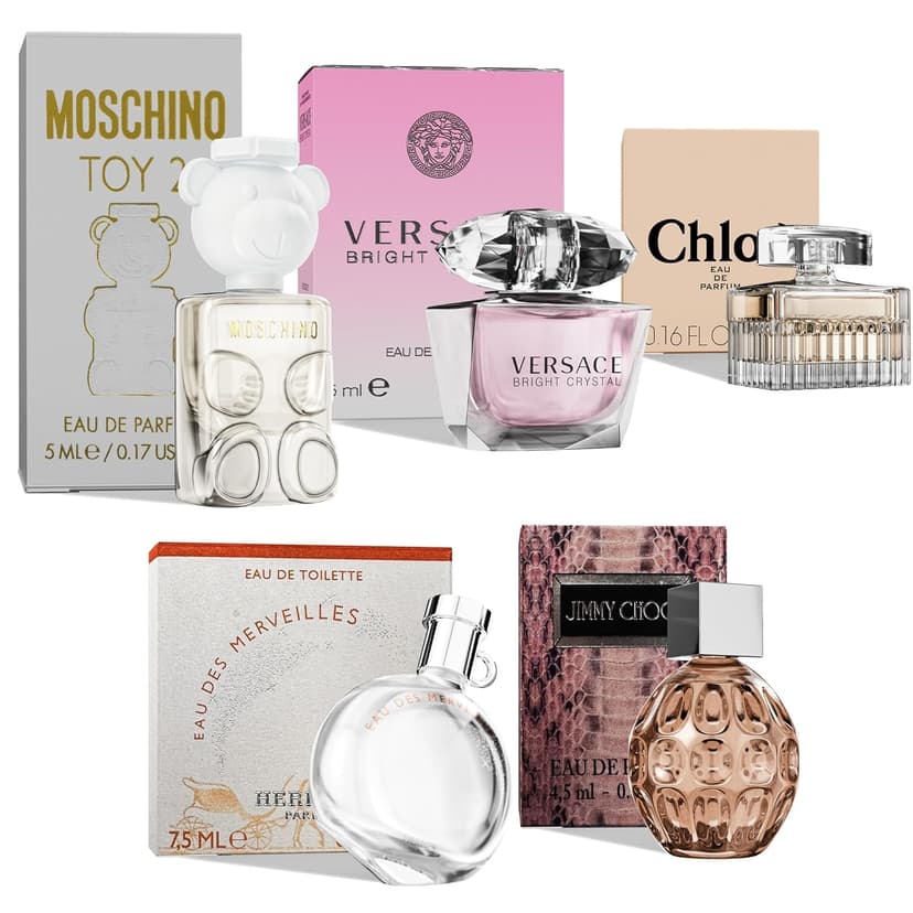 Scentown Mini Perfumes for Women (Giftset Bundle of 5) – Designer Perfume Samples for Women Packed in an Elegant Gift Box – Bundle Includes Moschino, Jimmy Choo, Chloé, Hermes & Versace