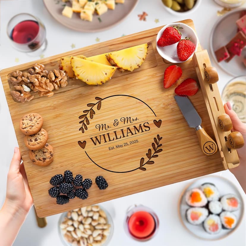 Personalized Charcuterie Board, Wedding Gifts for Couples 2025, Custom Cheese Boards Bridal Shower Gifts, Housewarming Gifts for Christmas, Anniversary, Engagement, New Home, Bride, Parent, Women