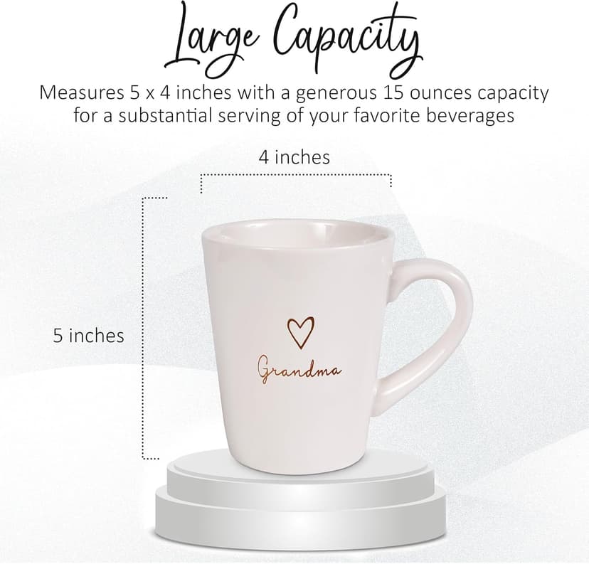 Pavilion Grandma Coffee Mug - Stoneware Coffee Cups for Grandmothers with Heart Tag - Ideal for Daily Use with "Grandma" Text Design - Microwave & Dishwasher Compatible - Cream, 15 oz