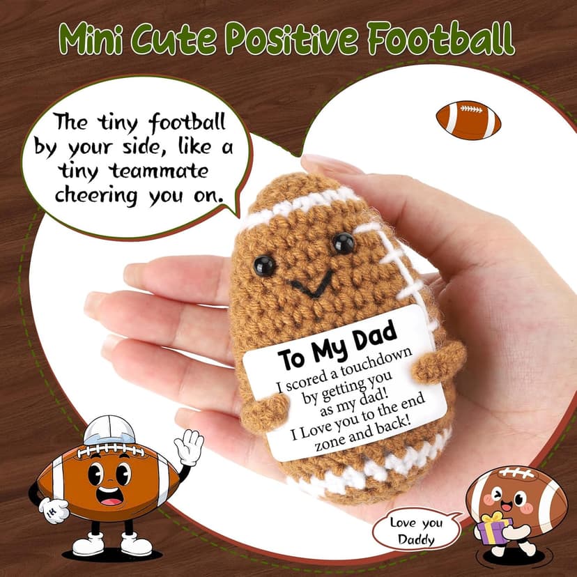 Dad Gifts from Daughter Son Wife, Positive Handmade Crochet Dad Birthday Gift, Funny Cute Small Gifts for Dads, I Love You Girl Papa Gift Idea, Unique Doll for Step-Dads Football