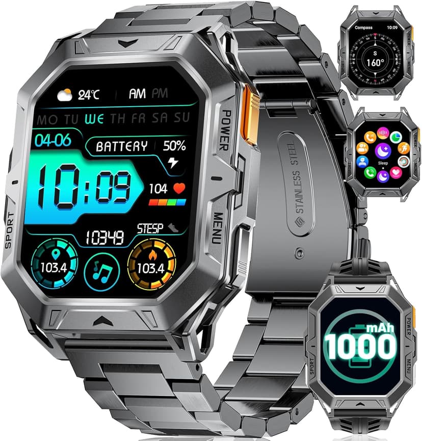 LIGE Military Smart Watches for Men(Answer/Make Calls),100-Day Battery Life,2.13" AMOLED Outdoor Sports Smartwatch with Compass,Heart Rate/Sleep Monitor Fitness Tracker for Android iOS,AI Voice
