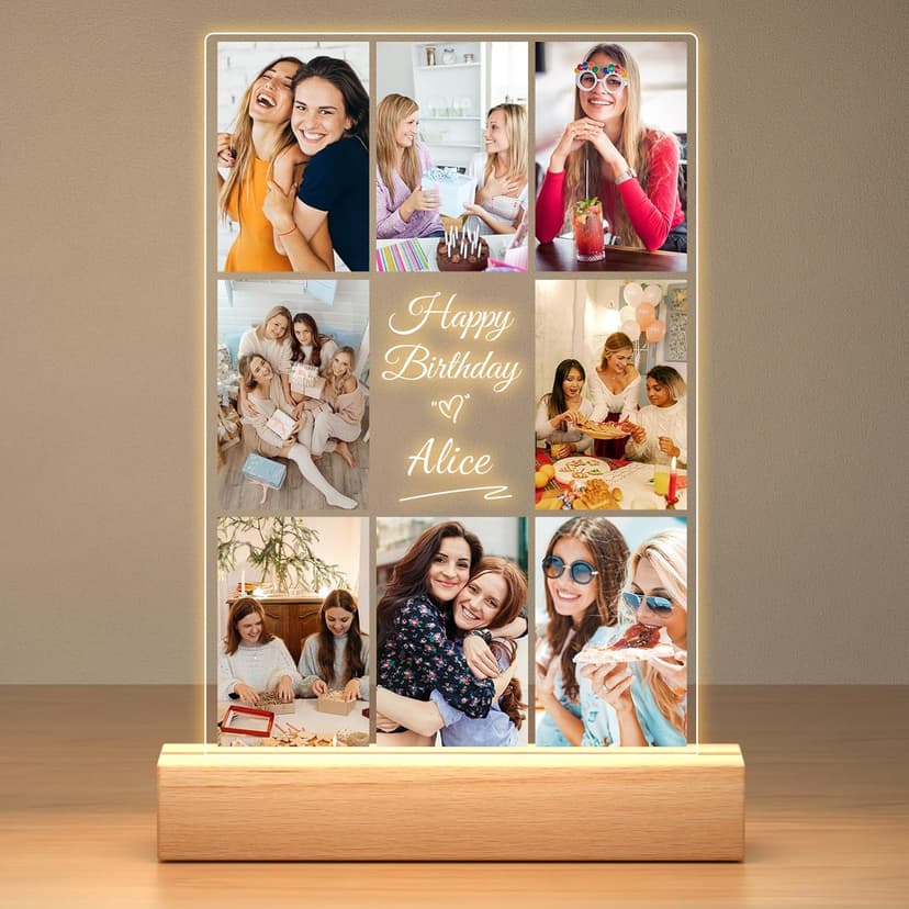 Custom Picture Frames with Photos, Personalized Photo Frame with Night Light, Customized Picture Frame, Personalized Christmas Birthday Gifts for Women, Men, Her, Him, Best Friends, Wife, Family