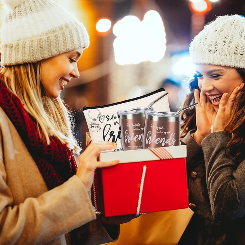 Kolewo4ever 12 Pieces Girl Trip Gifts Favors Bulk Friend Appreciation Gifts Set 4 Friends Wine Tumbler 4 Friends Cosmetic Bag 4 Keychains Appreciation Funny Long Distance Friendship Gift