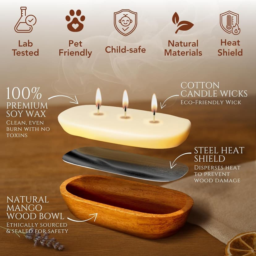 Dough Bowl Candle Co. Christmas Tree Soy Candle - 6 Wick Rustic Farmhouse Decor Odor Eliminator in Ornamental Wooden Bowls, 32 Ounce All-Natural Gifts for Women and Men, Wooden Decor Dough Bowls