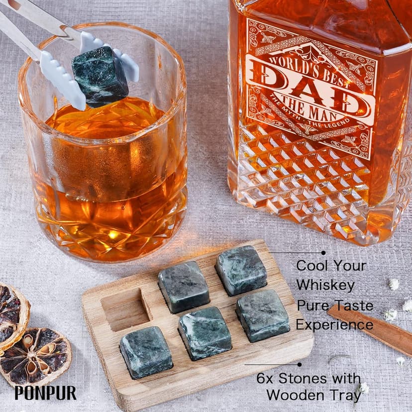 PONPUR Gifts for Men Dad Stocking Stuffers, Whiskey Decanter Set with 2 Glasses, Unique Cool Dad Birthday Gift from Daughter Son, Best Christmas Retirement Present for Man Father