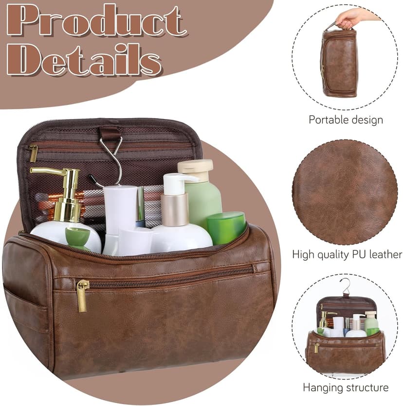 YQQYG 6 Pcs Mens Toiletry Bag Groomsmen Gift, Personalized Leather Toiletry Bags, Dark Brown Leather Travel Bag for Him, Shaving Kit, Groomsmen, Best Man, Wedding Gifts, Husband Boyfriend Father Grandpa