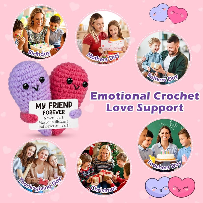 Funny Crochet Love Gifts for My Forever Best Friend,Birthday Gifts for Women Friendship,Small Cute Handmade Knitted Stuff Heart,Unique Christmas White Elephant Gift Ideas for Friends Female Bestie BFF