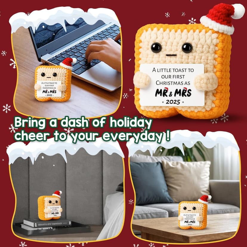 First Christmas 2025 Stocking Stuffer for Boyfriend Girlfriend–Wedding Gifts for Newlyweds Xmas Ornament for Couple Husband Wife – Sentimental Crochet Toast Plush Figure Decoration