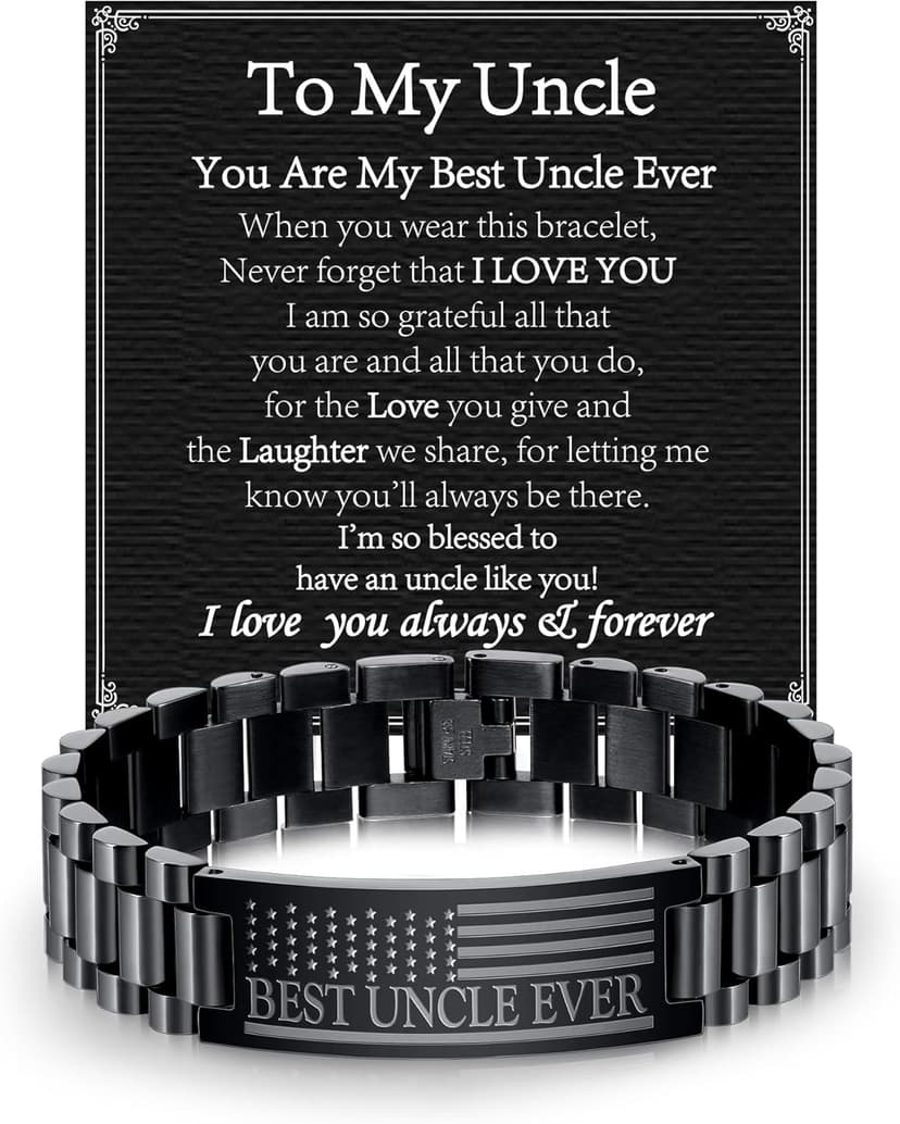 P. BLAKE Gifts for Best Ever Dad Husband Boyfriend Son Uncle, Stainless Steel American Flag Watch Band Link Bracelet Christmas Stocking Stuffers Jewelry Gifts for Men Him