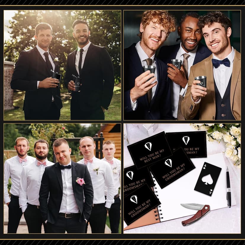 70Pcs Groomsmen Gifts Groomsmen Proposal Box with Flasks Sunglasses PU Leather Toiletry Bag Bottle Opener for Wedding Groomsman Best Man Gift (Black)
