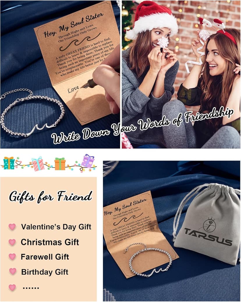 Tarsus Gift for Friends, The Waves of Life We've Through Together, Woman Friendship Gifts Idea, Wave Bracelet for Best Friend Bestie Soul Sister Birthday Gifts For Her