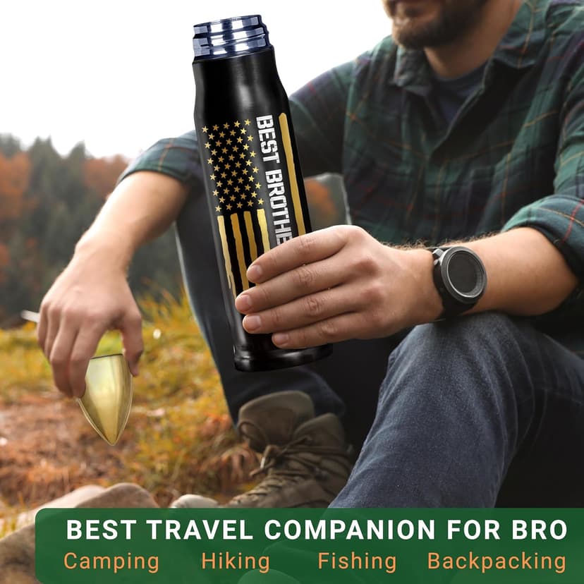 Gifts for Brother, Birthday Gifts from Sister, Present Ideas for Adult Older Bros - Best Brother Ever Bullet Tumbler 17Oz with Lid and Keychain, Insulated Travel Thermos Coffee Cup for Men