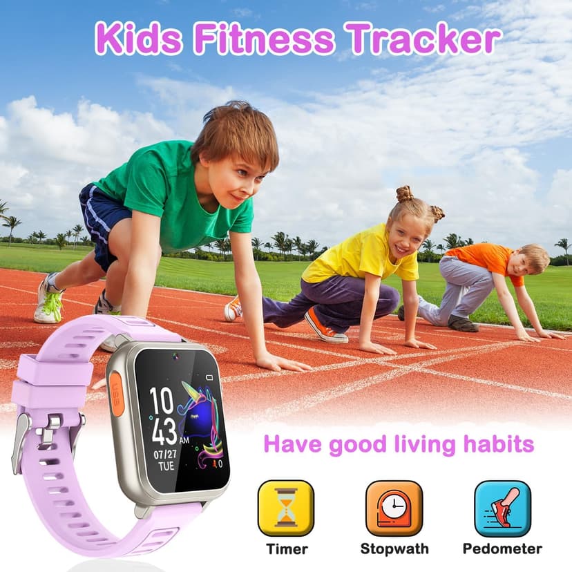 Kids Smart Watches Girls Gift for Girls Age 6-12, 24 Puzzle Games HD Touch Screen Kids Watch with Video Camera Music Player Pedometer Flashlight 12/24 hr Toys for 7 8 9 10 11 12 Year Old Girl Boys