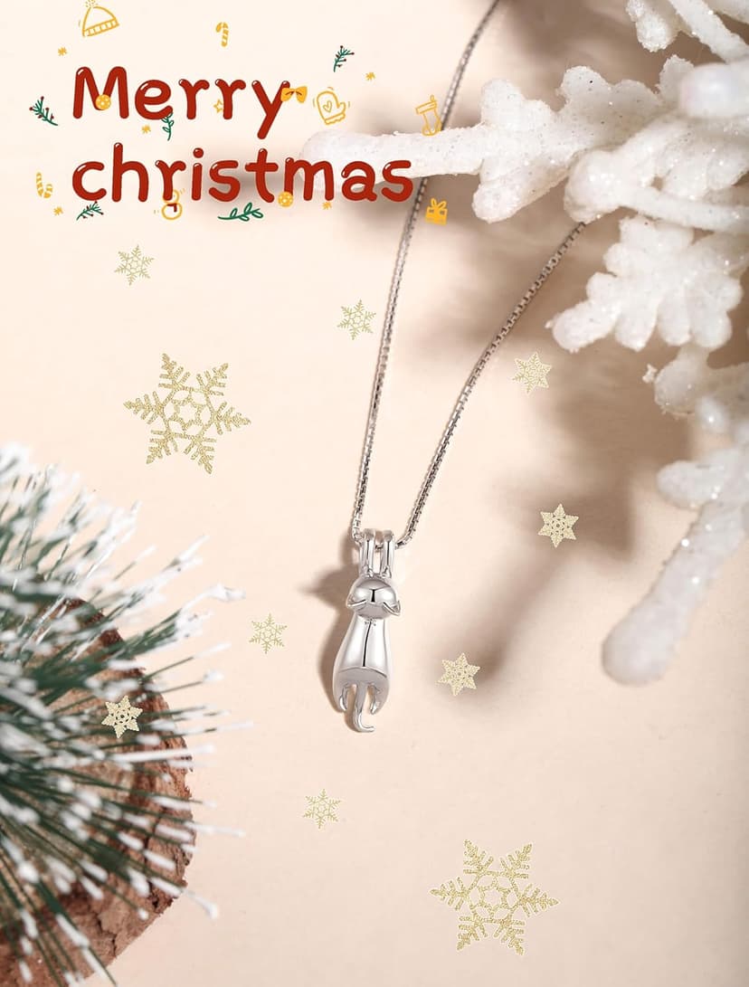 S.Leaf 925 Sterling Silver Cat Necklace Jewelry for Women Trendy Dainty Charm Pendant Necklaces Best Friend Birthday Gifts for Her Sister Mom Wife Womens