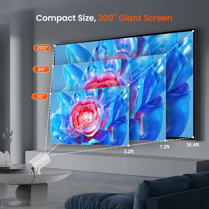 Mini Projector with WiFi and Bluetooth, Portable Movie Projector with 180° Rotatable, 1080P HD Supported, Auto Vertical Keystone, Compatible with Smartphone, TV Stick, Laptop, HDMI, USB