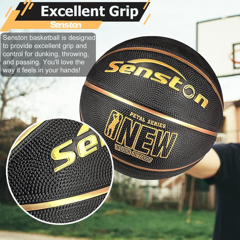 Senston 27.5‘’/29.5'' Basketball Outdoor Indoor Rubber Basketball Ball for Kids/Adult Official Size 5/7 Basket Ball with Pump