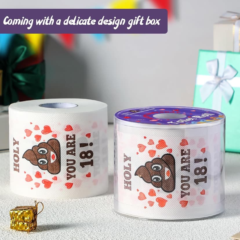 18th Birthday Gifts for Boys or Girls - Happy Prank Toilet Paper - 18th Birthday Decorations, Party Supplies Favors - Novelty Bday Present for Him, Her, Friends - 18 Years Old Funny Gag Gift for Guys